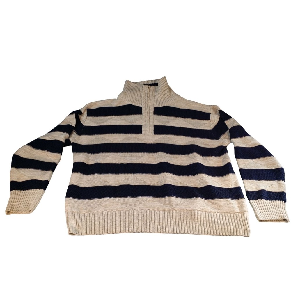 Pronti 4XL Sweater Mens Beige Striped Quarter Zip Knit Pullover Big And Tall